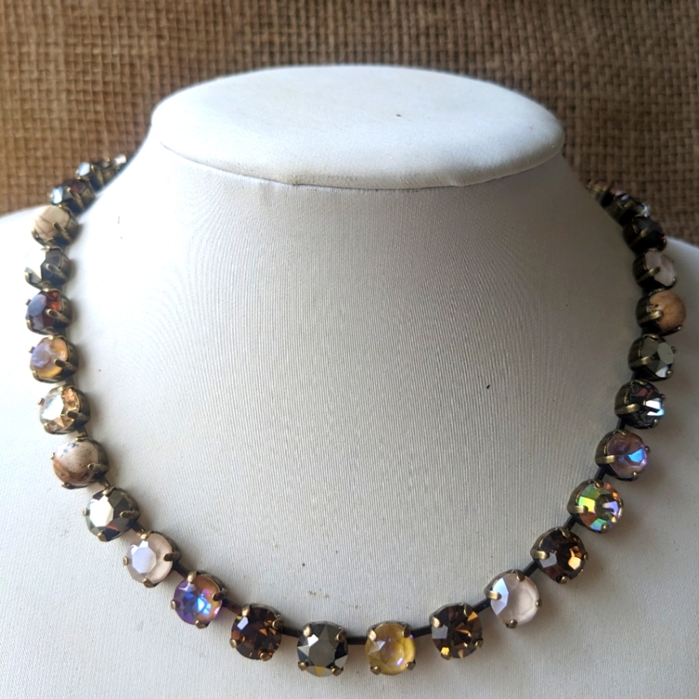 Brown Cappuccino & Latte Swarovski Crystals In Artisan-Made Classic Necklace - Picture 2 of 6